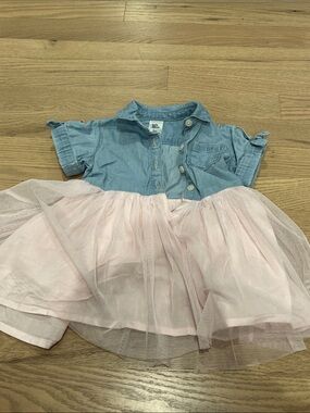 Light Pink Tulle Skirt Dress with Chambray Top - Kids